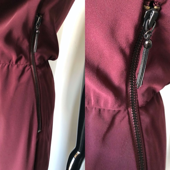 ALICE + OLIVIA 4-6 S SMALL BURGUNDY WINE RED SILKY SHEATH DRAPE NECK DRESS - Picture 6 of 11